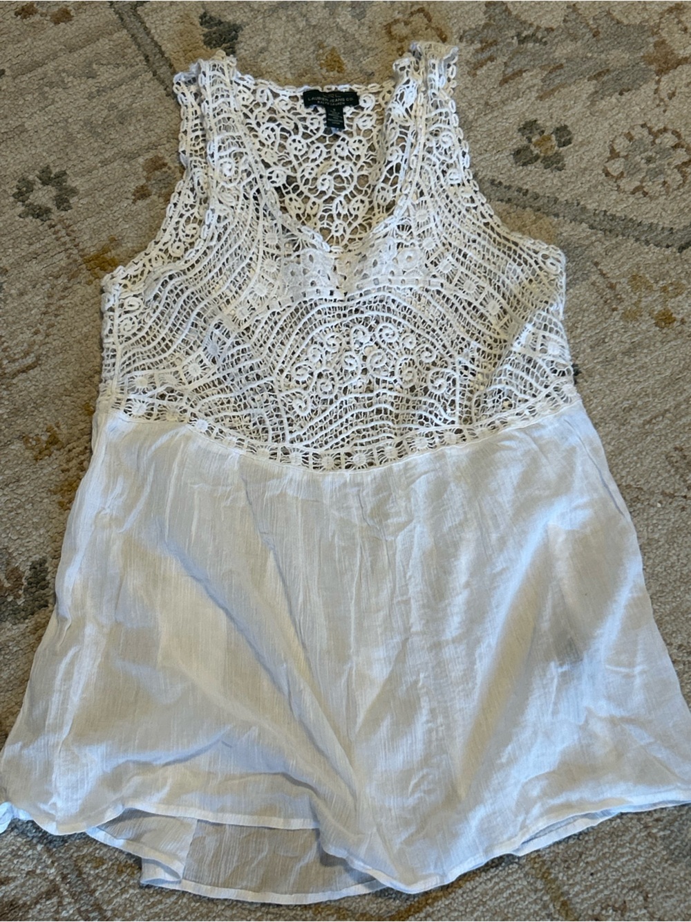 Lauren Ralph Lauren White Crochet Lace Sleeveless Top